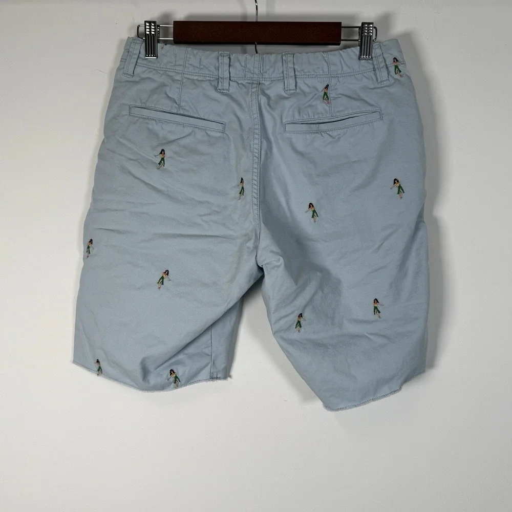 Gap Men's Chino Shorts Size 29 Hula Girl Embroidered‎ Light Blue Vacation Shorts
